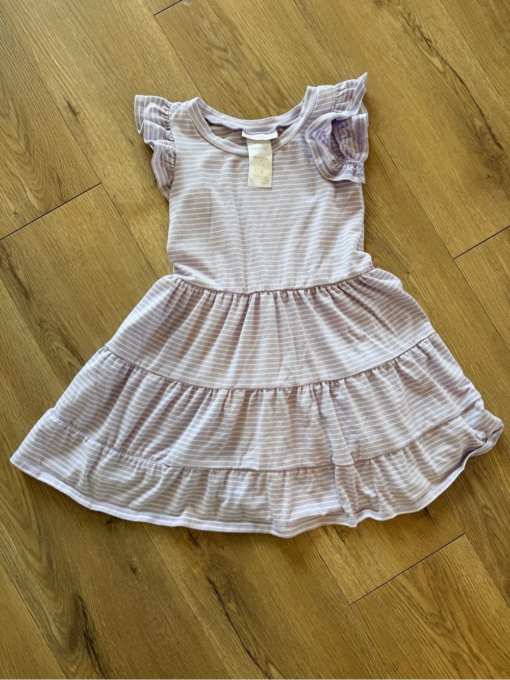 Bonnie Jean Lavender Striped Swing Summer Dress, Flutter Cap Sleeve
